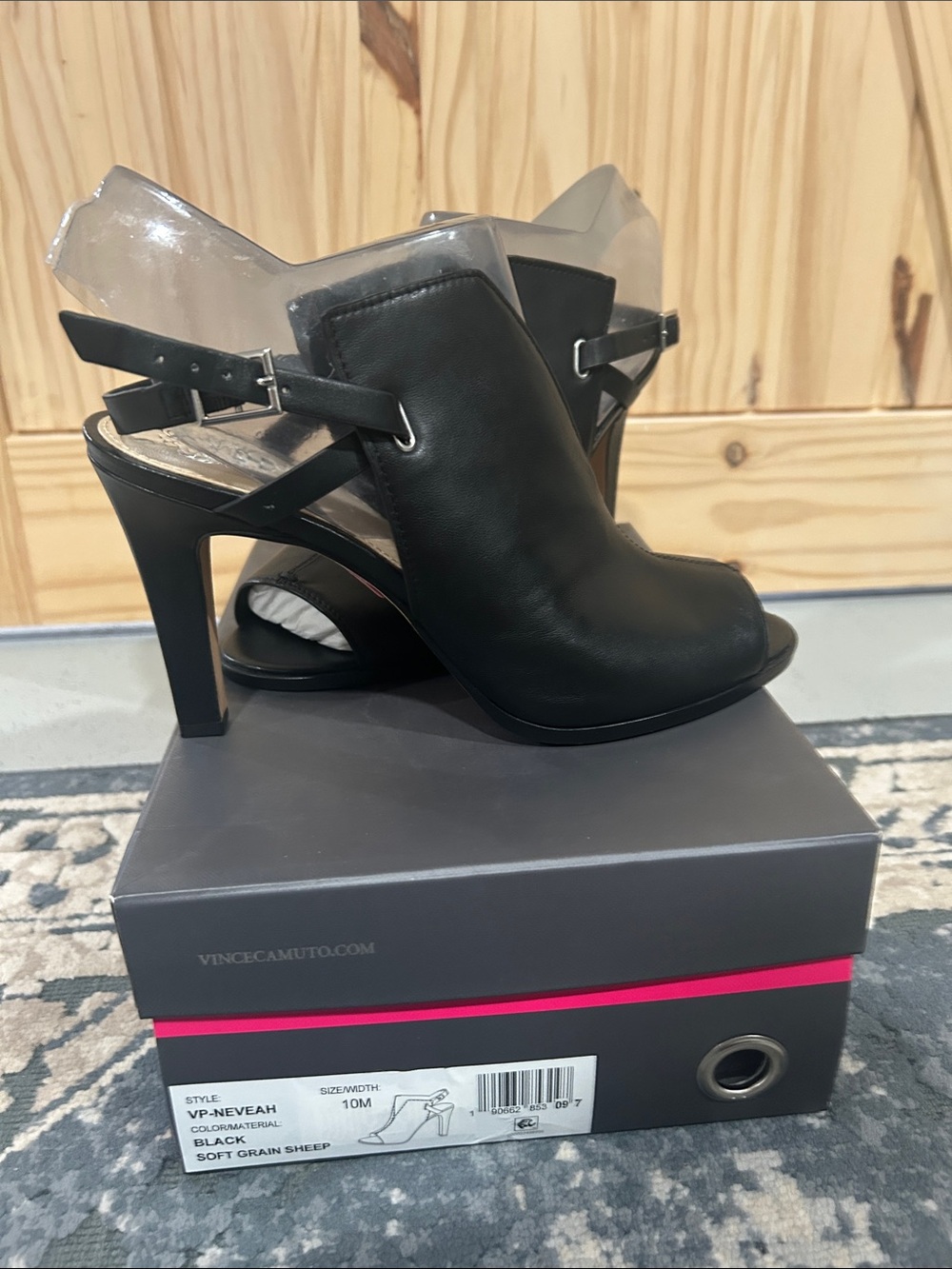 Vince Camuto Black Open-Toe Leather Slingback Heel